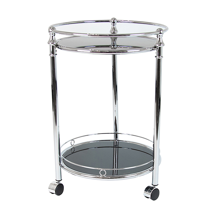 Black Glass Round King Silver Bar Cart