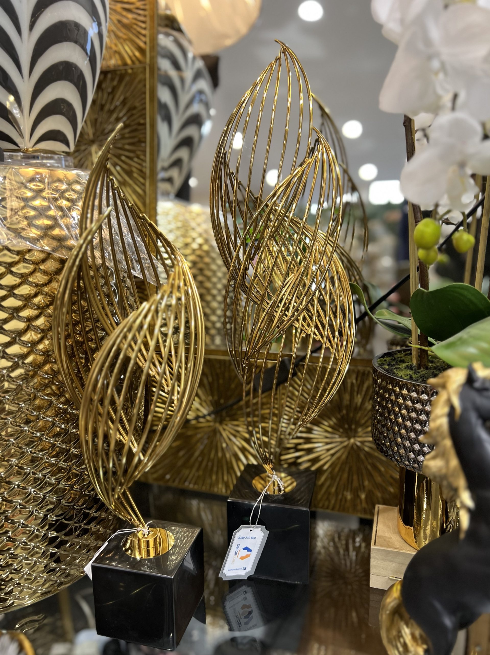 Gold Metal Decor Marble Base Large 59 Cm Decor Guru