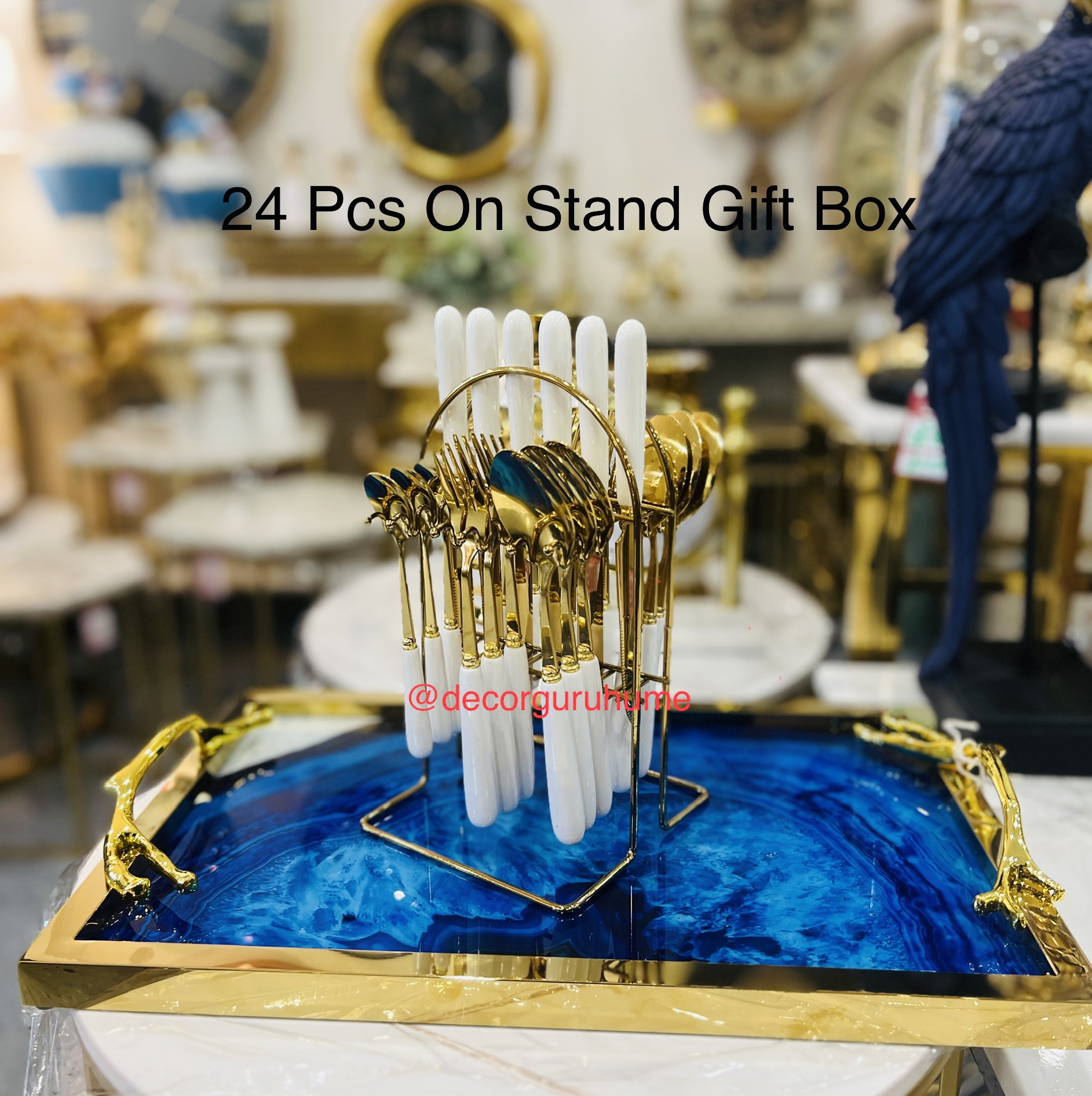 Gold & White Handle Dinner Set Decor Guru