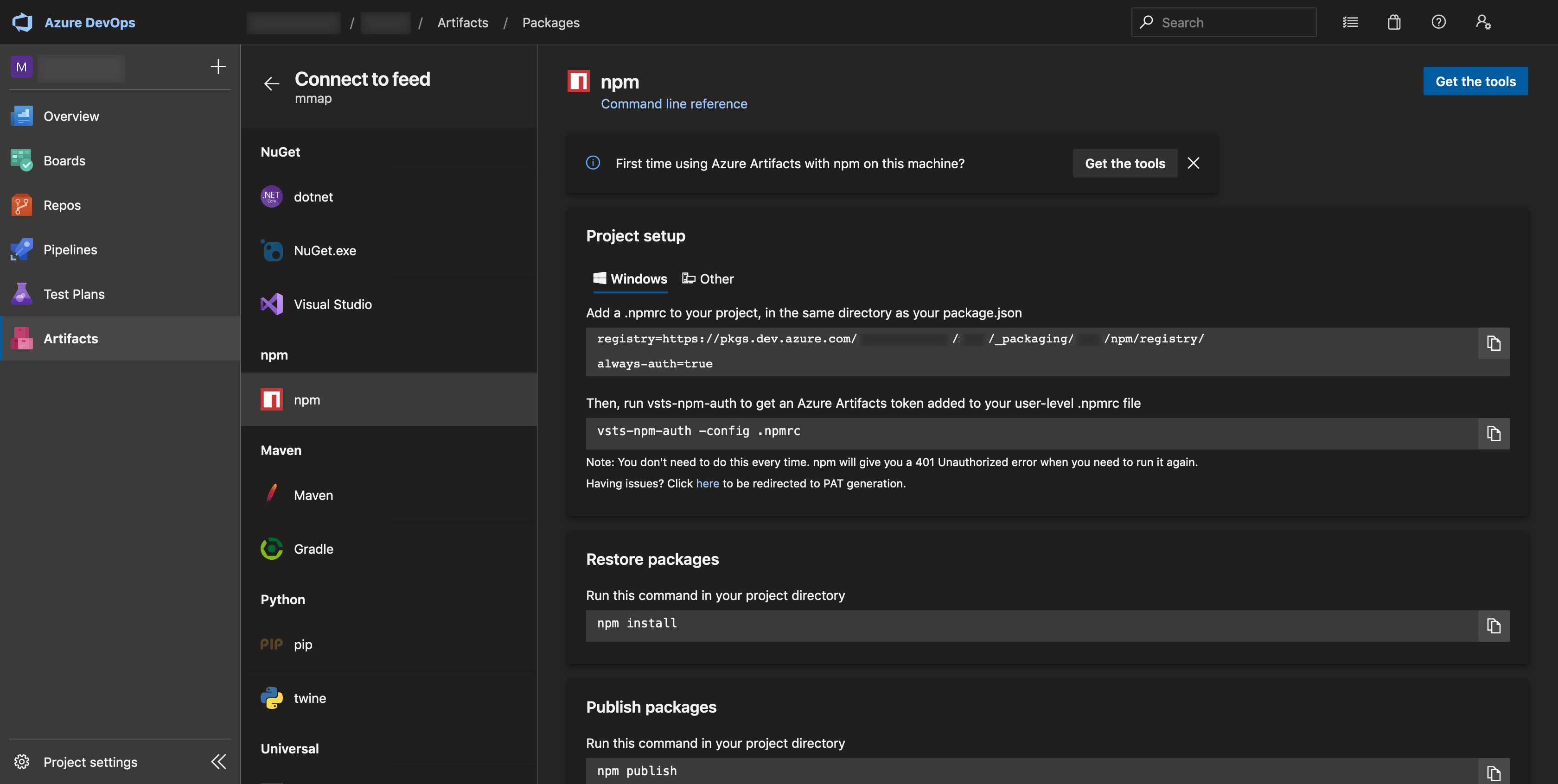 NuGet and npm packages in Azure DevOps Artifacts for a C++ library