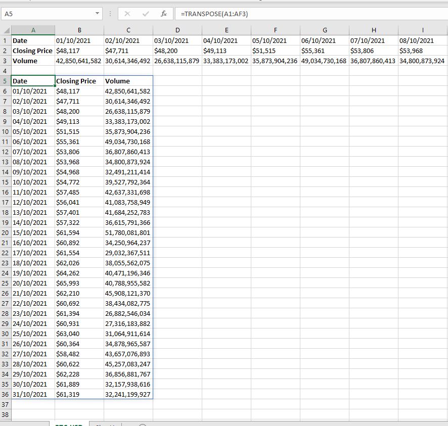 How to transpose data in Excel