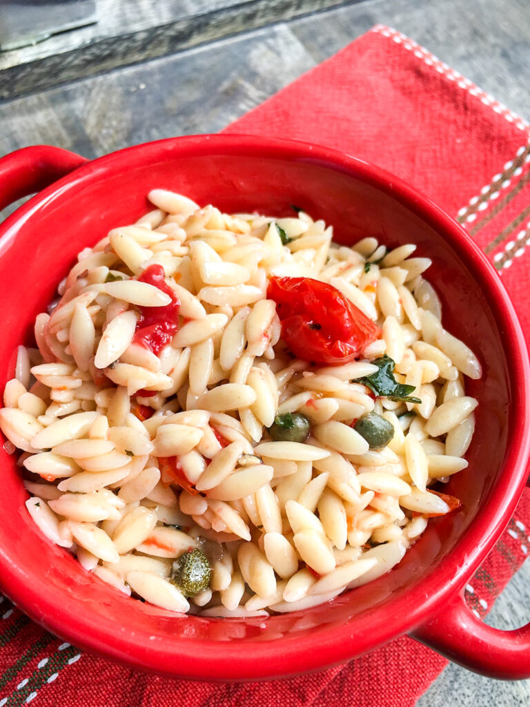 Healthy Orzo Pasta Salad with Tomatoes & Capers