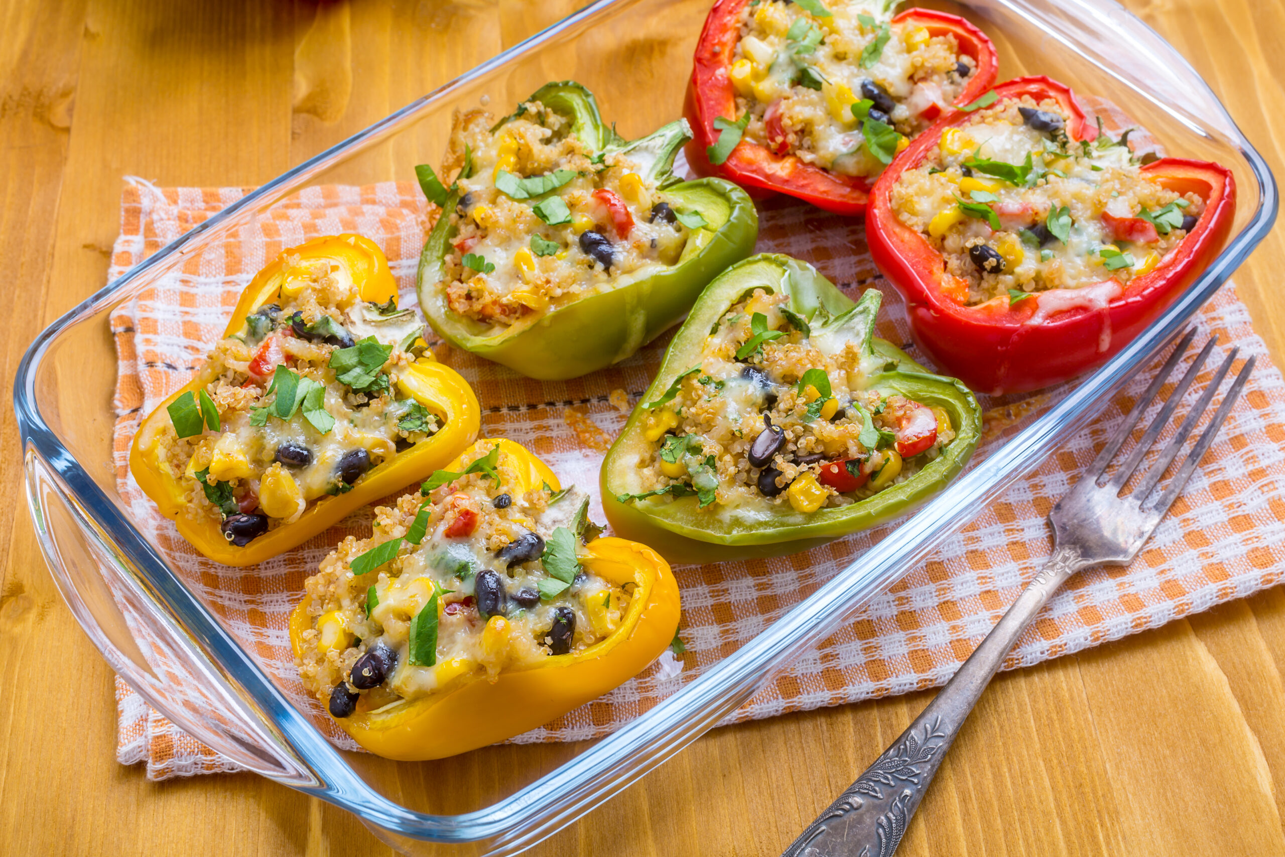 Quinoa Stuffed Black Bean & Corn Bell Peppers