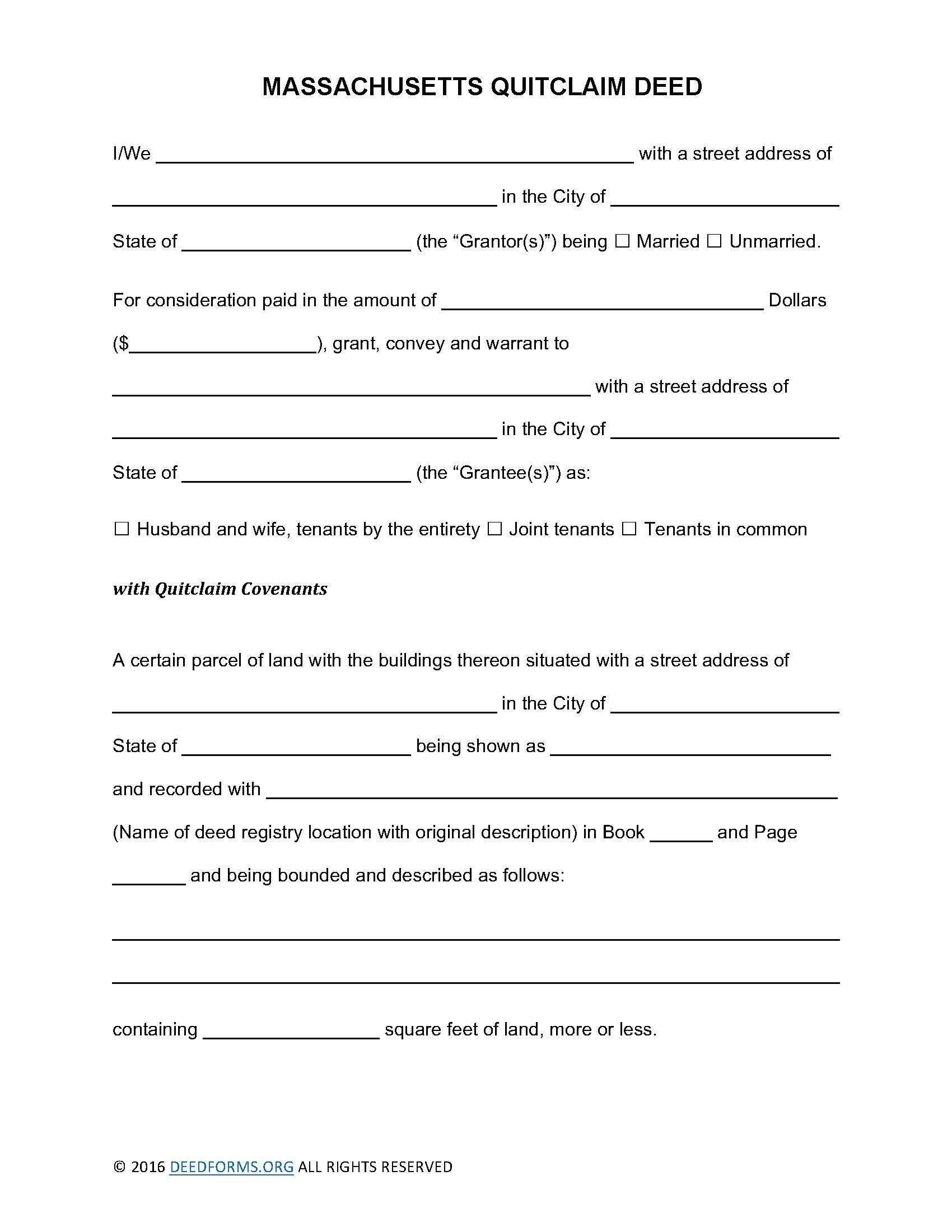 Massachusetts Quit Claim Deed Form_Page_1 Deed Forms Deed Forms