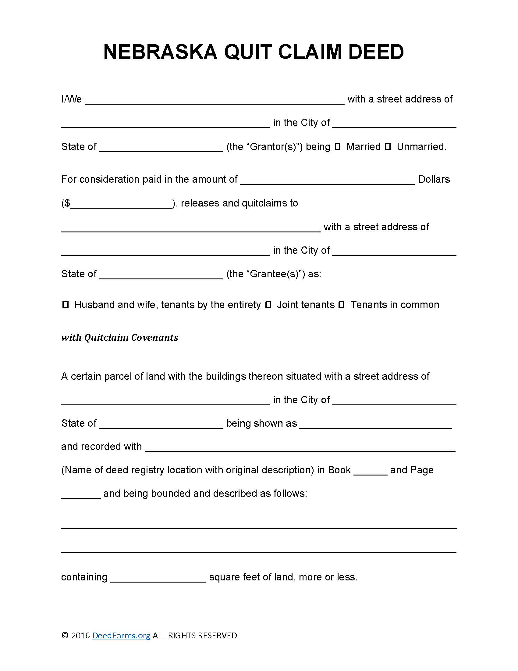 Nebraska Quit Claim Deed Form_Page_1 Deed Forms Deed Forms