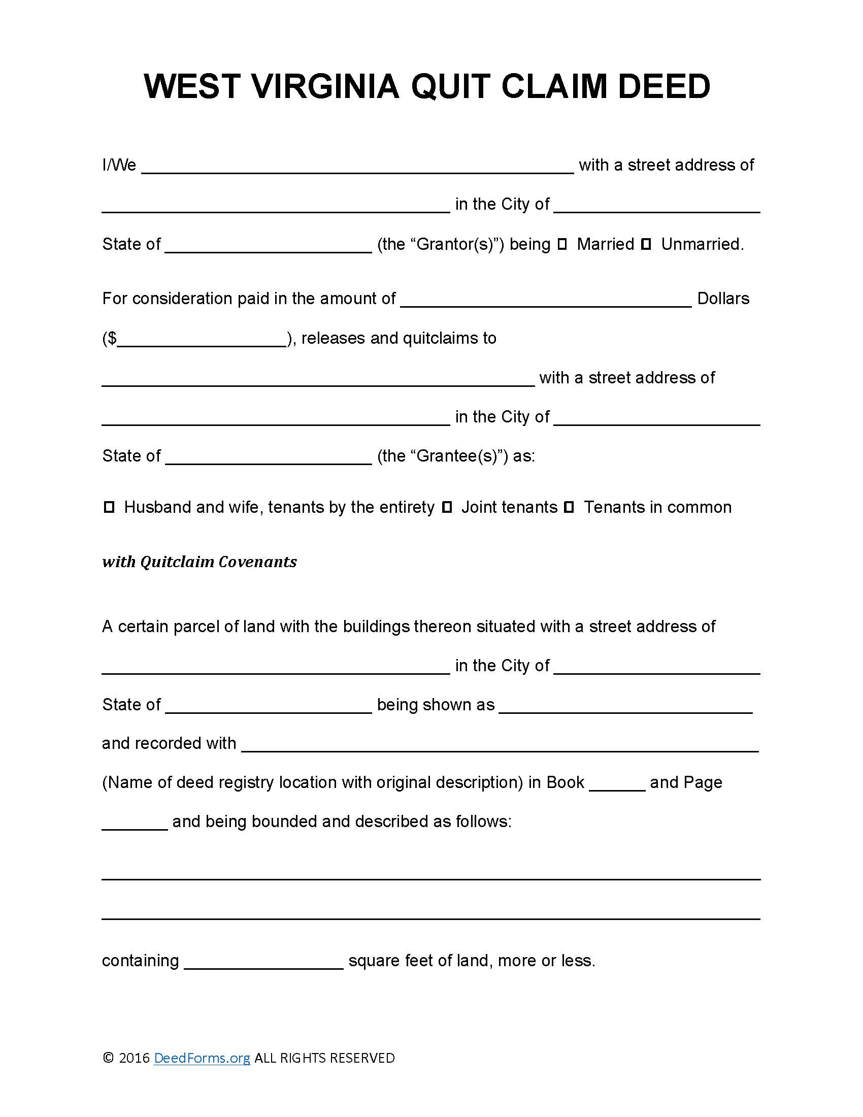 West Virginia Quit Claim Deed Form Deed Forms Deed Forms