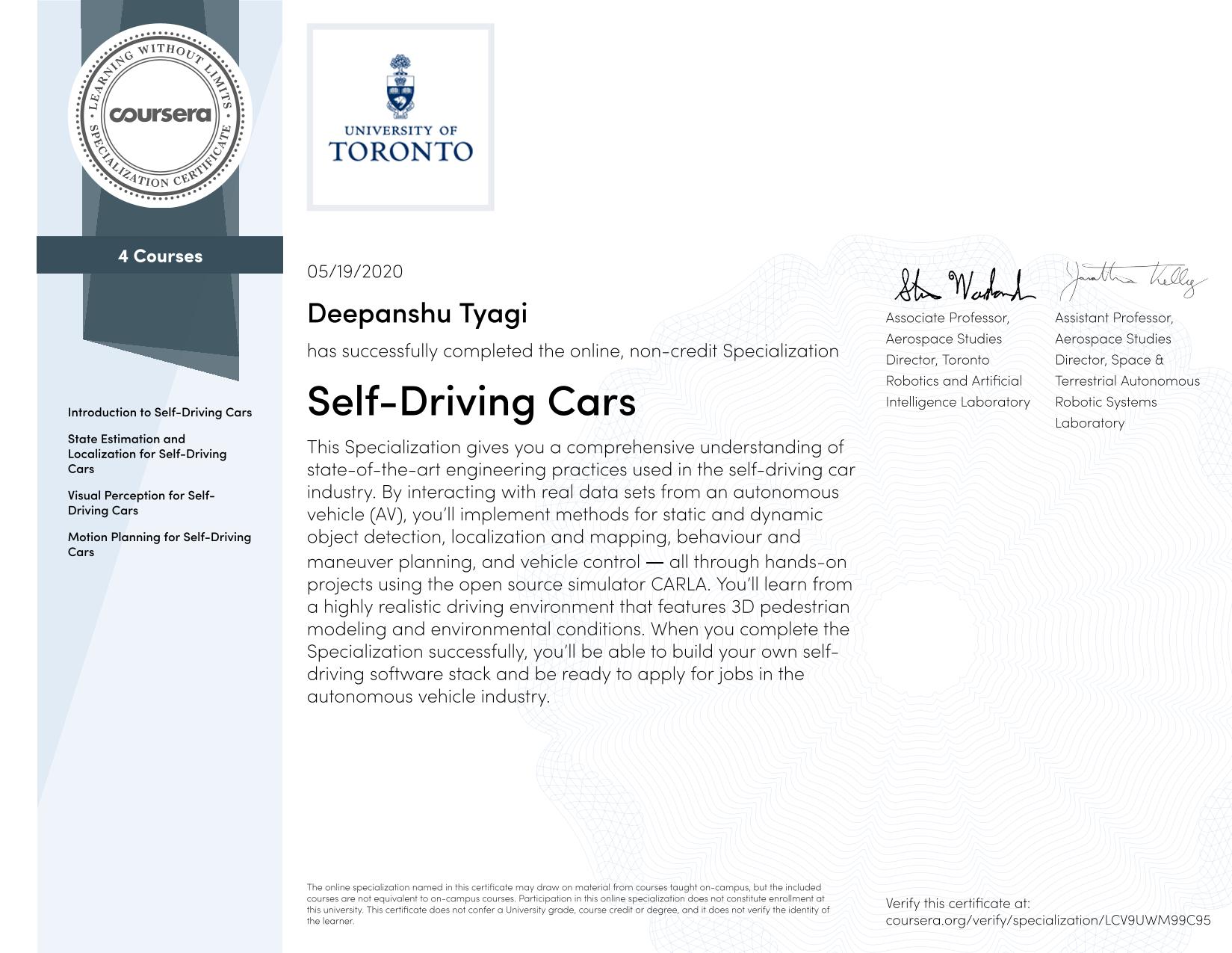 SelfDriving Cars Specialization selfdrivingcarspecialization