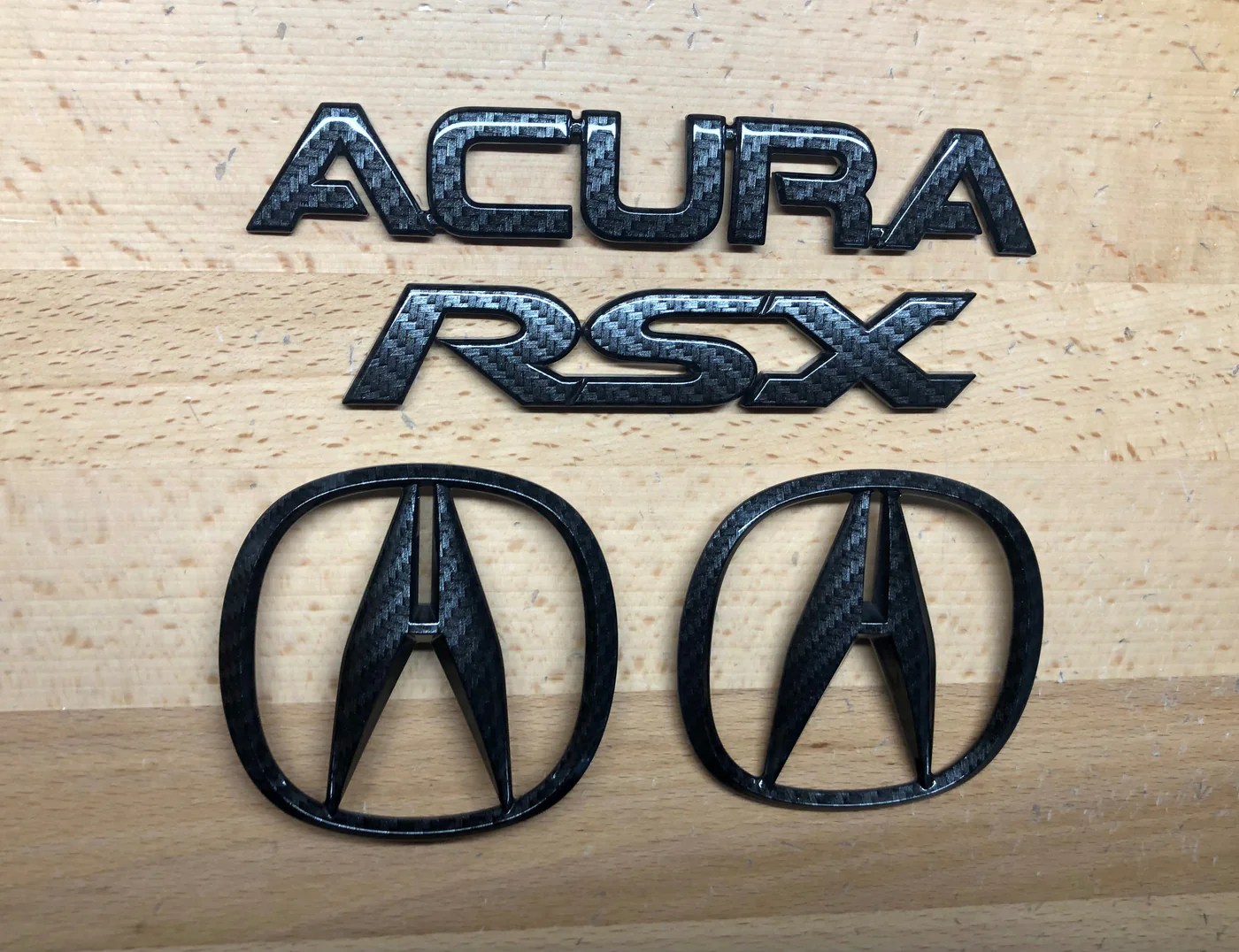 Acura RSX Carbon Fiber Effect Emblem Set Deep Blue Chrome