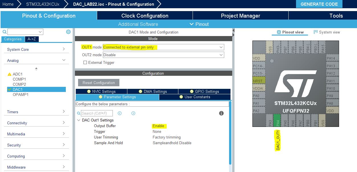 STM32 DAC Tutorial Example HAL Code & Analog Signal Genreation