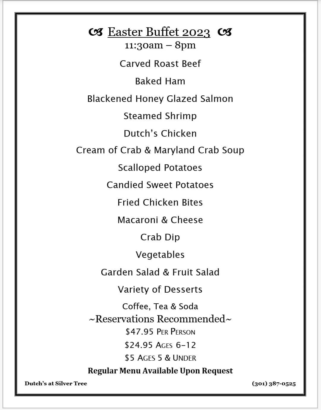 Dutch's at Silver Tree Easter Buffet Deep Creek Times