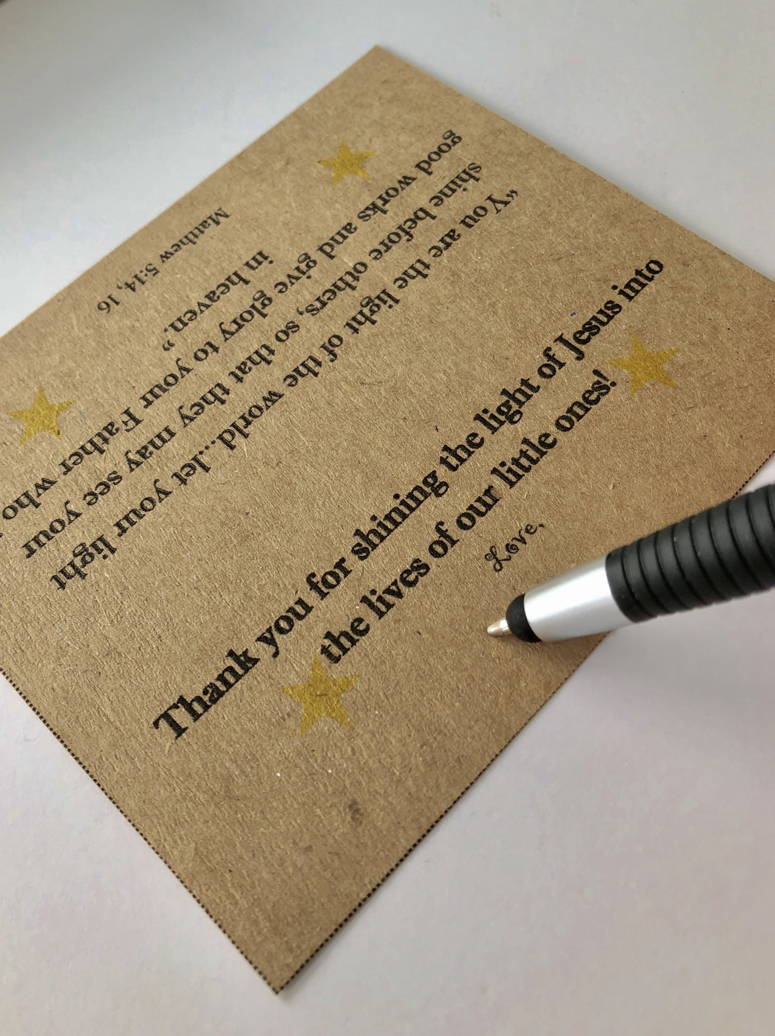 Shine the Light Teacher and Volunteer Gift Tag Deeper KidMin