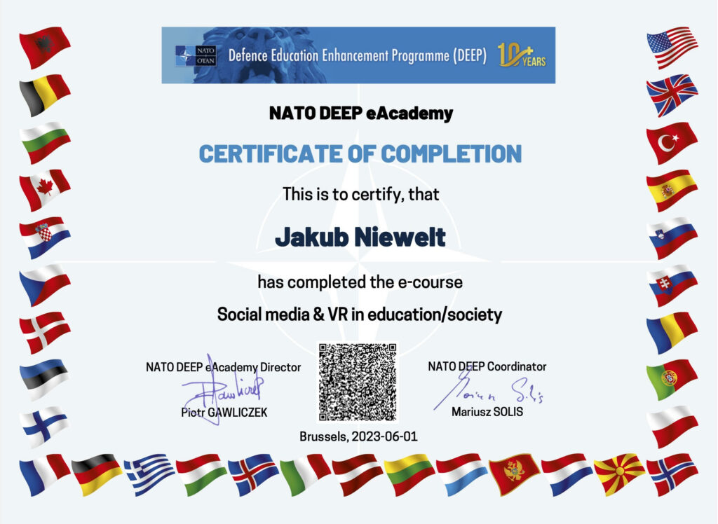 NATO DEEP eAcademy certificates with the QR code introduced DEEP Portal