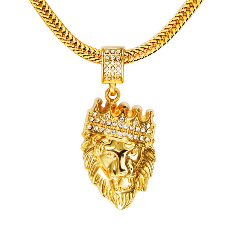 Iced Out 18K Gold Plated Lion Pendant and Chain Deez Grillz
