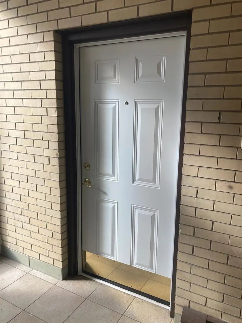 6 Panel Steel Entry Door With Brass Kickplate Defender Steel Door