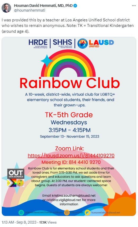 Los Angeles Unified School District has LGBTQ "Rainbow Club" for