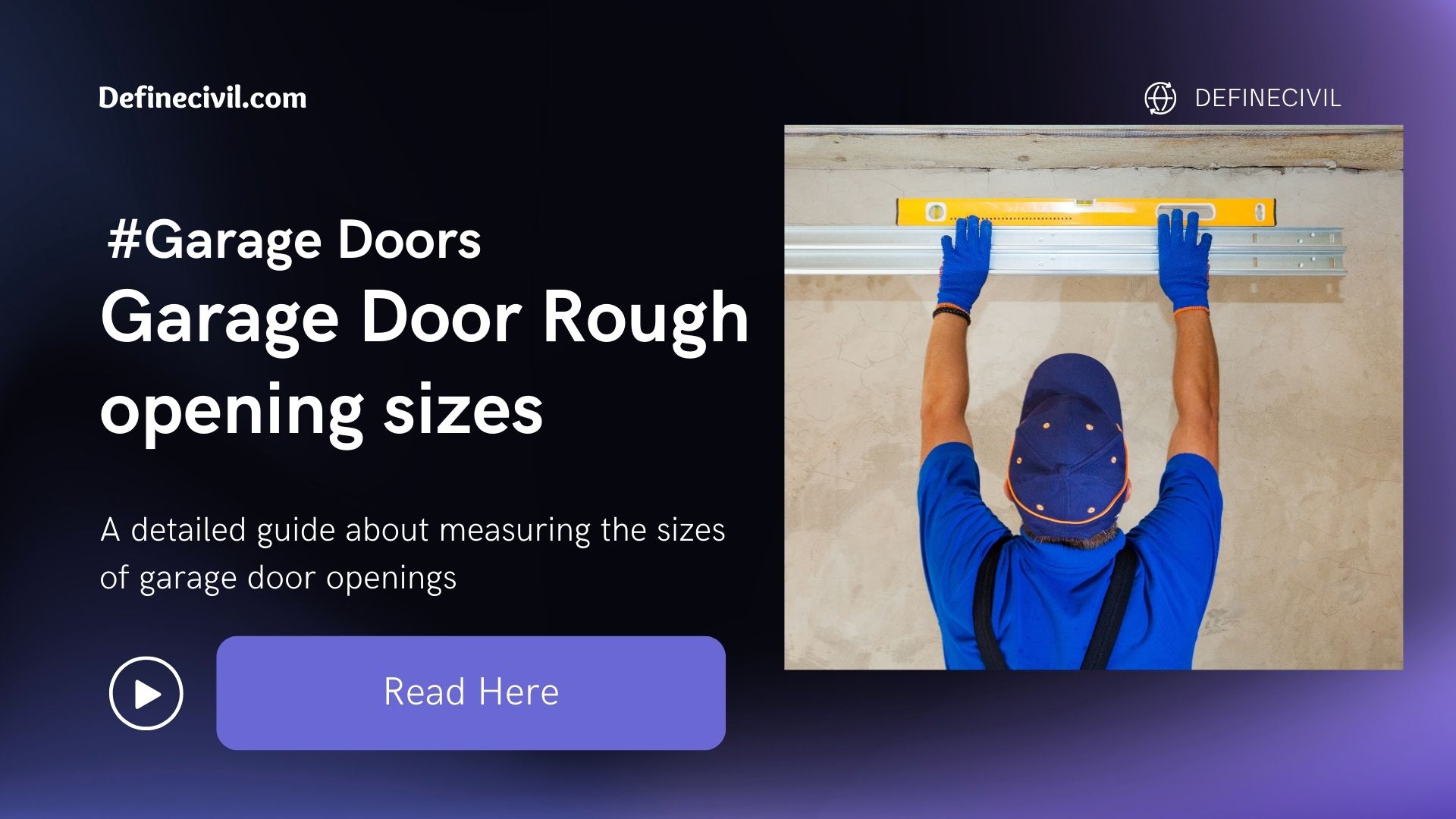 Rough opening for a garage door of sizes 16', 18', 8', 9', 10', 12'