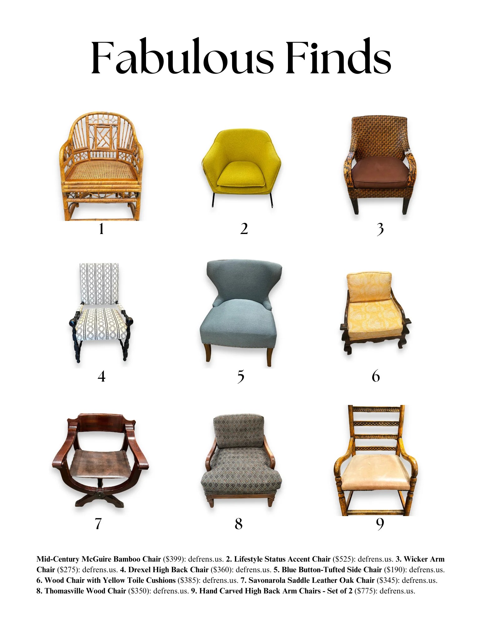 Fabulous Finds All things chairs DeFrenS