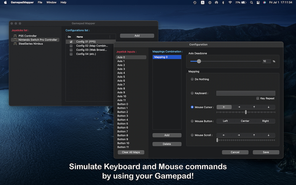 Gamepad Mapper macOS App ver1.2 How to Use DEHIXLAB
