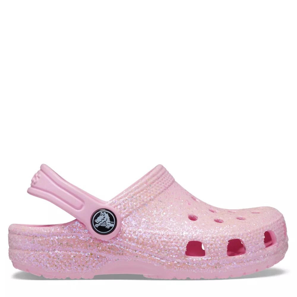 Pink Crocs Girls Toddler Classic Glitter Clog Rack Room Shoes