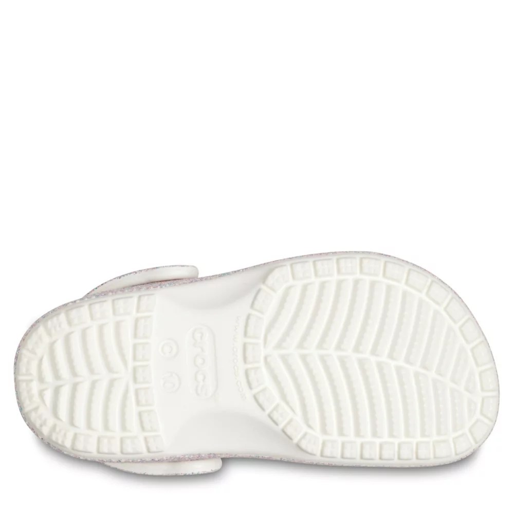 Silver Crocs Girls Toddler Classic Glitter Clog Rack Room Shoes