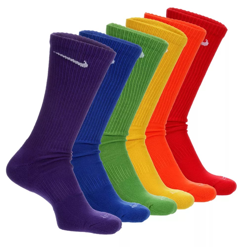 Rainbow Nike Mens Large Everyday Plus Cushioned Crew Socks 6 Pairs