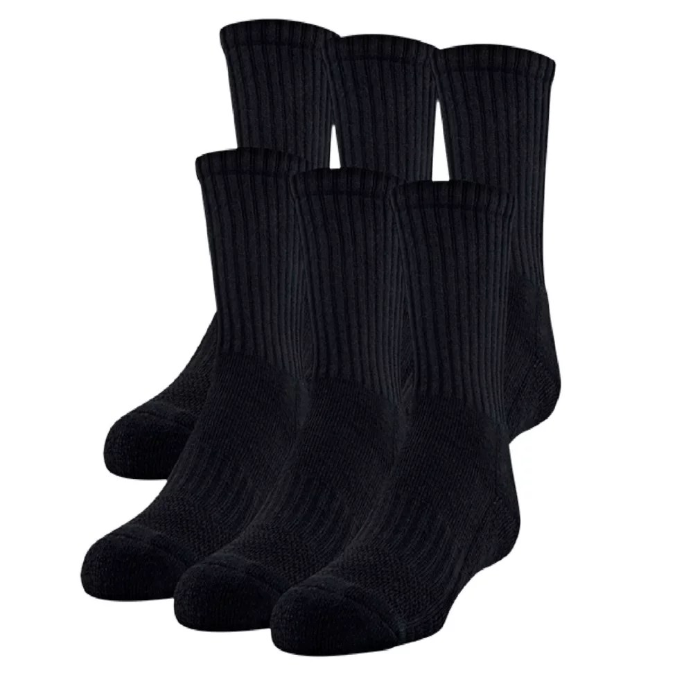 Black Under Armour Unisex Training Cotton Crew Socks 6 Pairs Rack