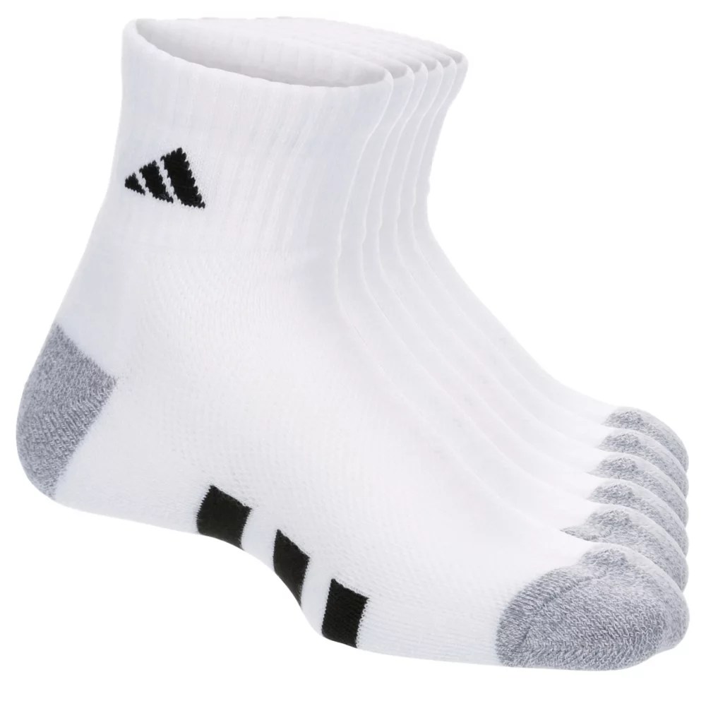 White Adidas Boys Athletic Cushioned Quarter Socks 6 Pairs Rack Room