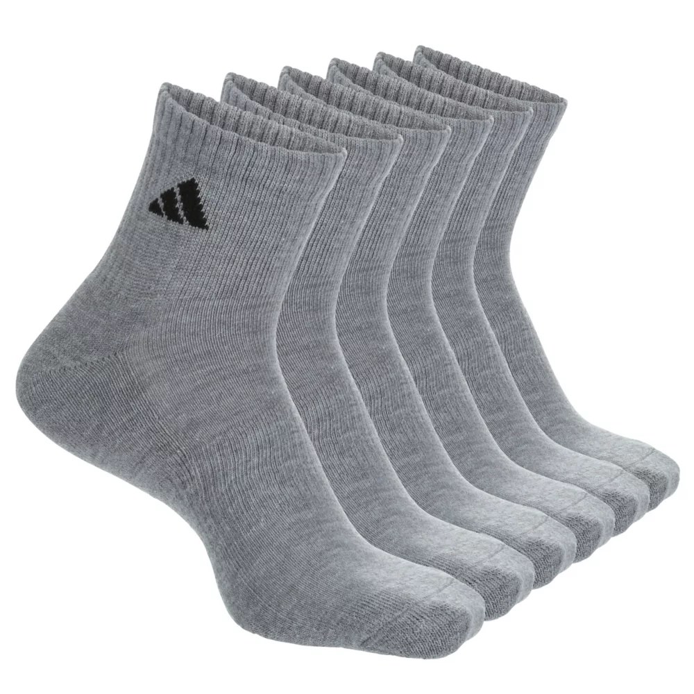 Grey Adidas Mens Athletic Cushioned Quarter Socks 6 Pairs Rack Room Shoes