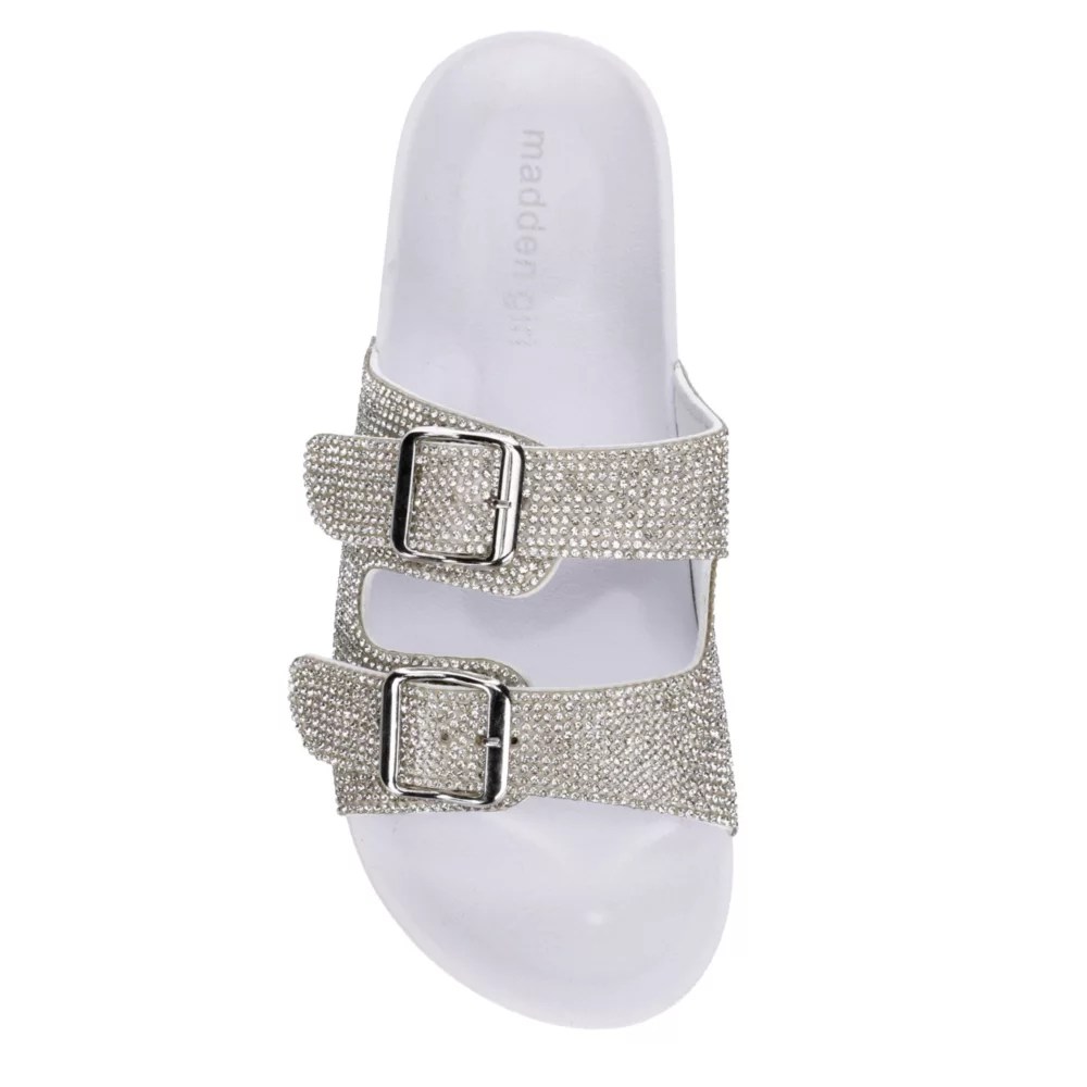 White Madden Girl Womens Teddy Footbed Slide Sandal Womens Off Broadway Shoes