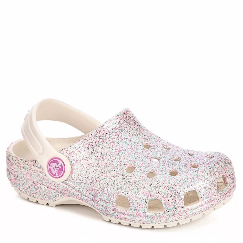 White Crocs Girls Classic Glitter Glitter Off Broadway Shoes