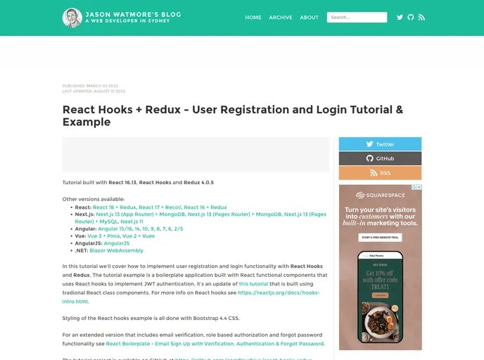 React Hooks Redux Registration Login Example