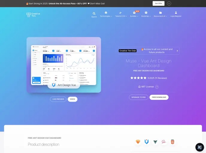 Muse Vue Ant Design Dashboard by Creativetimofficial A Vue Template
