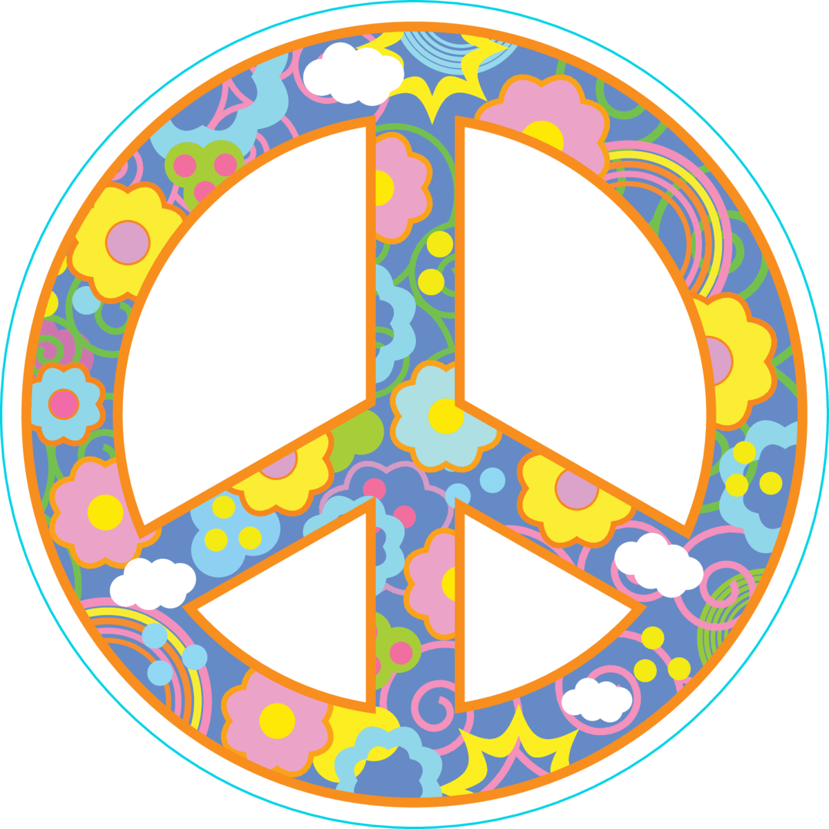 Floral Peace Sign Sticker with Clouds