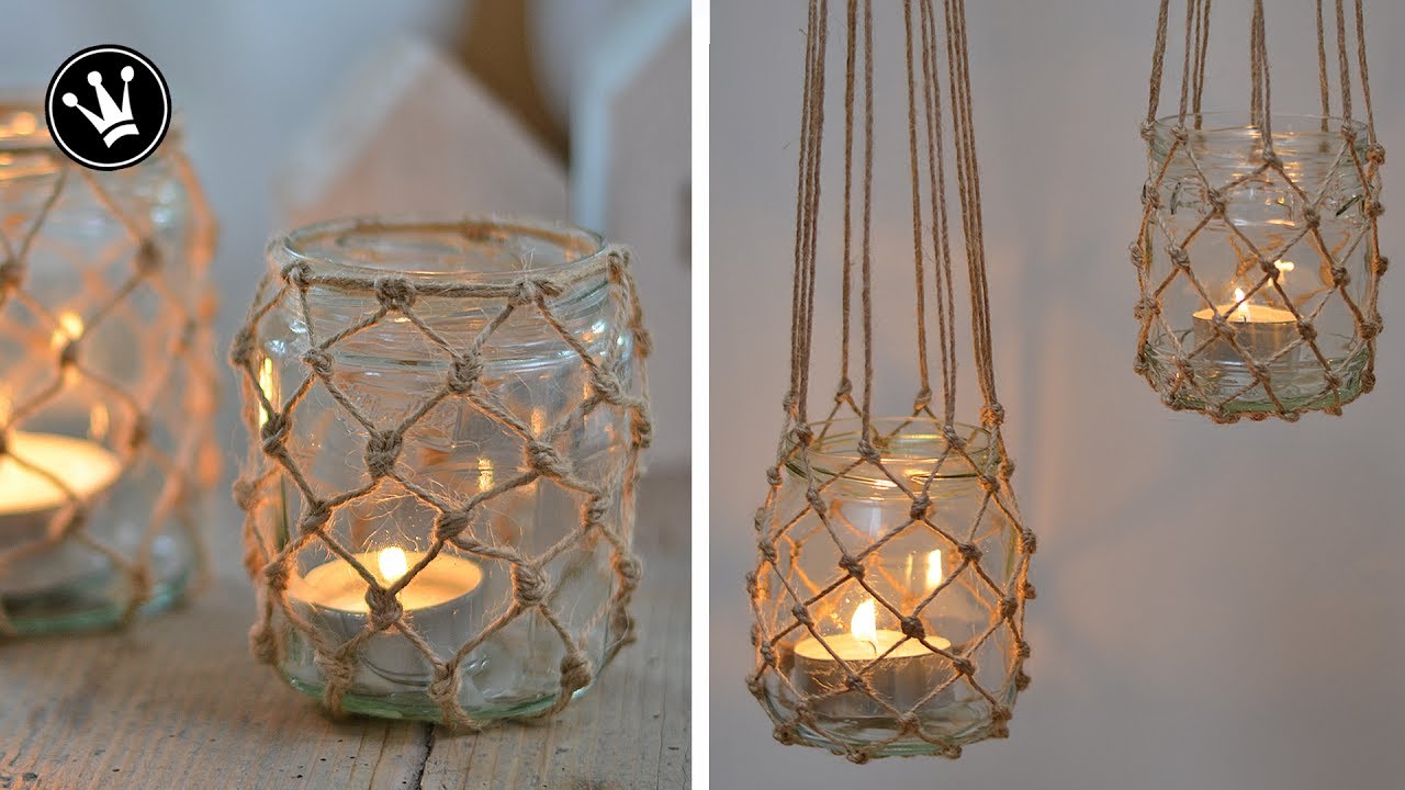 DIY Windlicht im einfacher Makramee