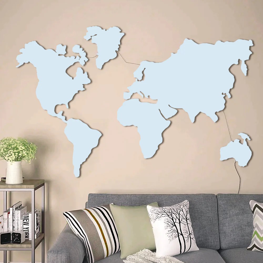 World Map Backlit Wood Wall Décor / Night Light, Walnut Finish Dekorspace
