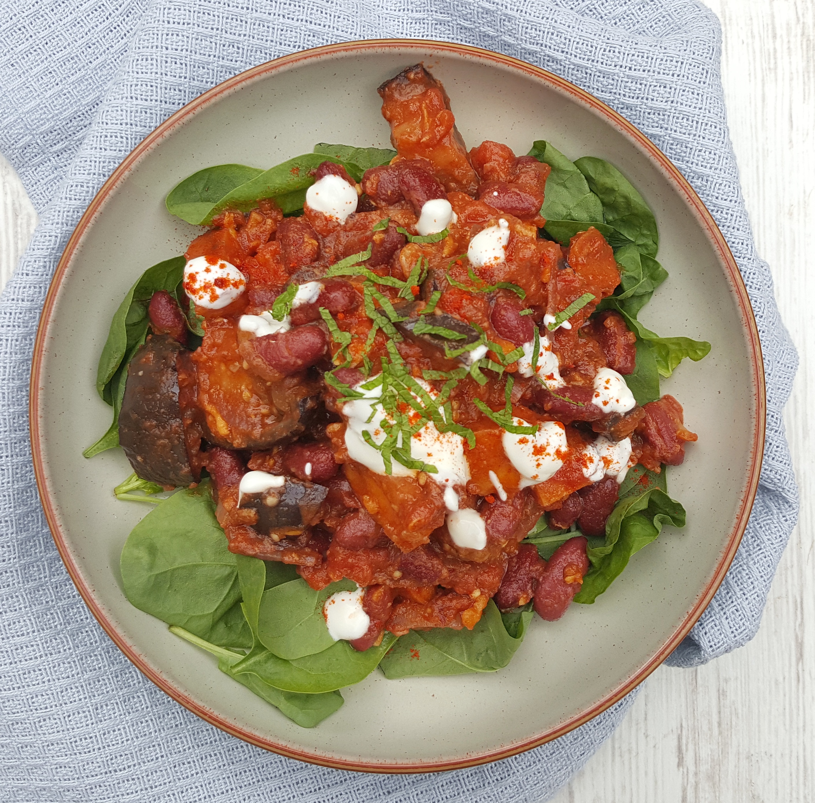 Aubergine, Bacon & Bean Tomato Stew Delalicious
