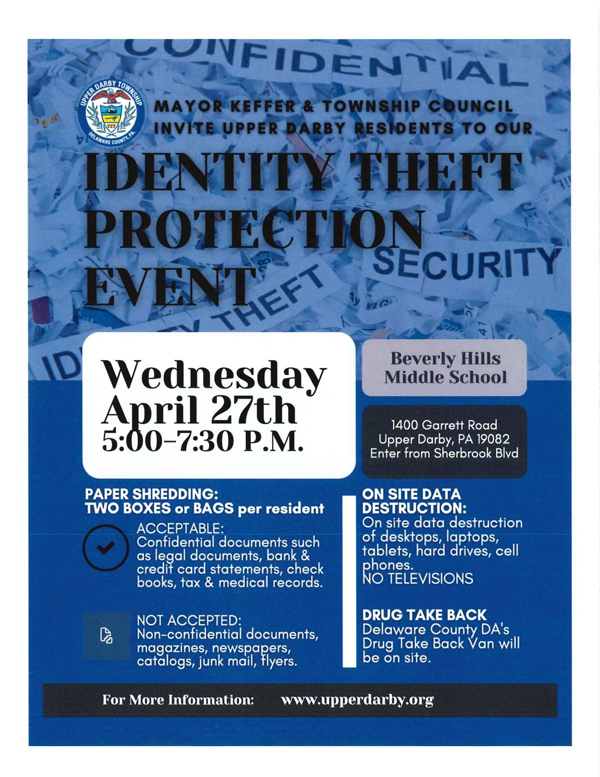 Upper Darby Residents Free Paper Shredding/Drug TakeBack Event