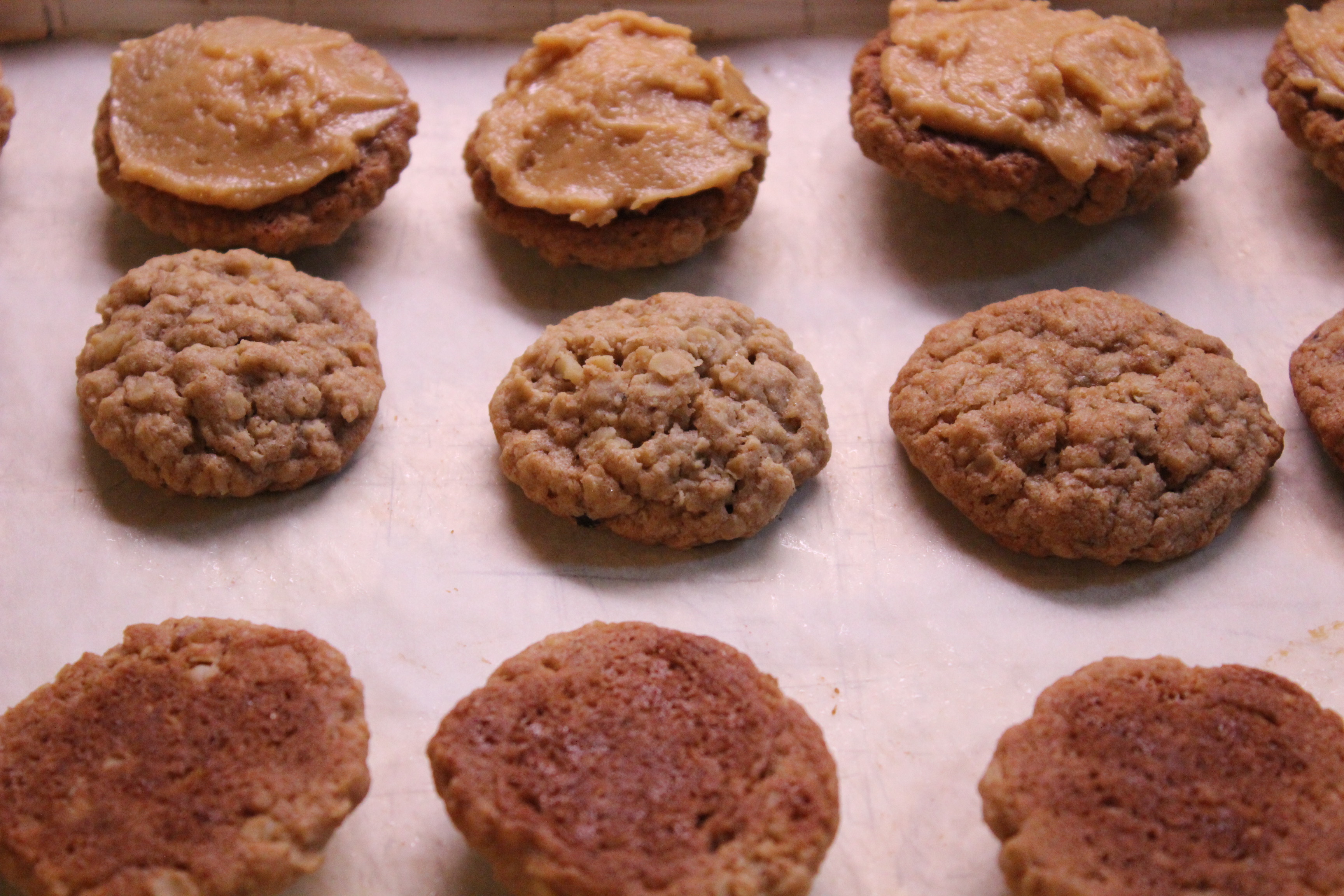 Oatmeal Cookies with Peanut Butter Cream Filling Delicious on a Dollar