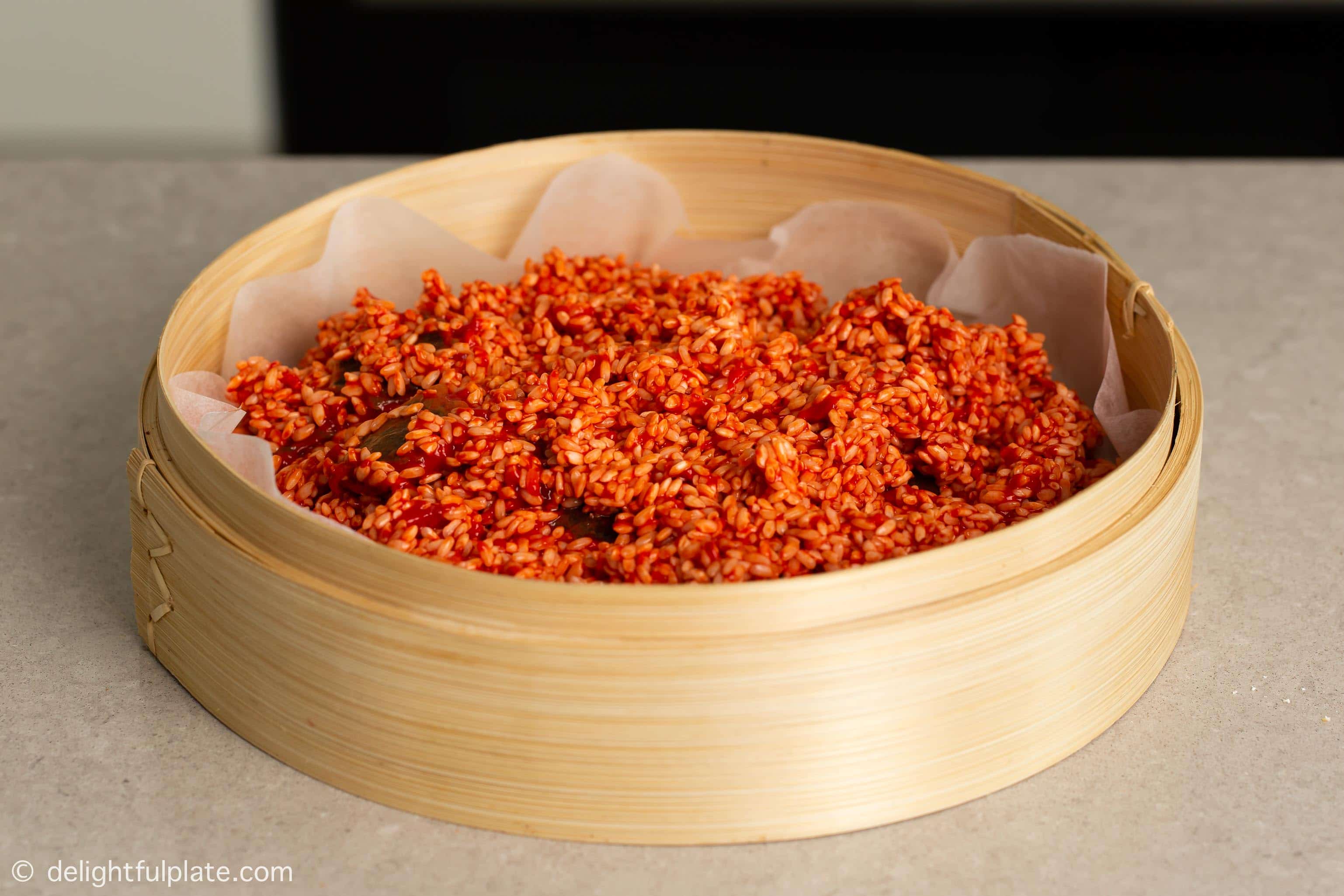 Xôi Gấc (Vietnamese Red Sticky Rice) Delightful Plate