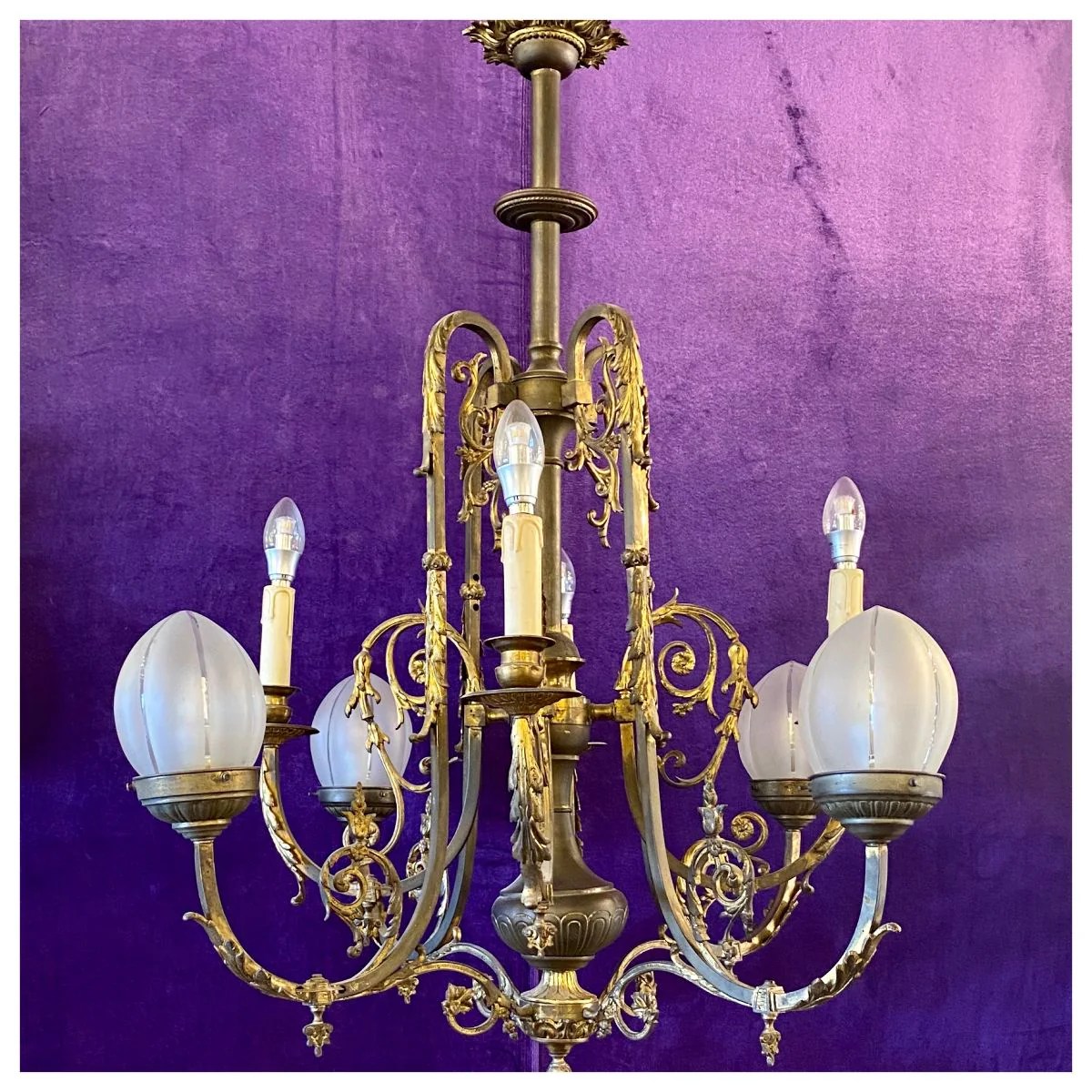 Antique Gilt Brass Gasolier Chandelier Delos Antiques