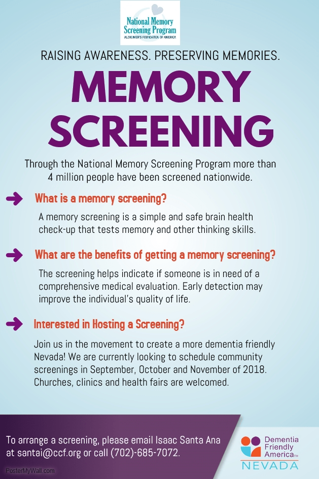 Memory Screening Dementia Friendly Nevada