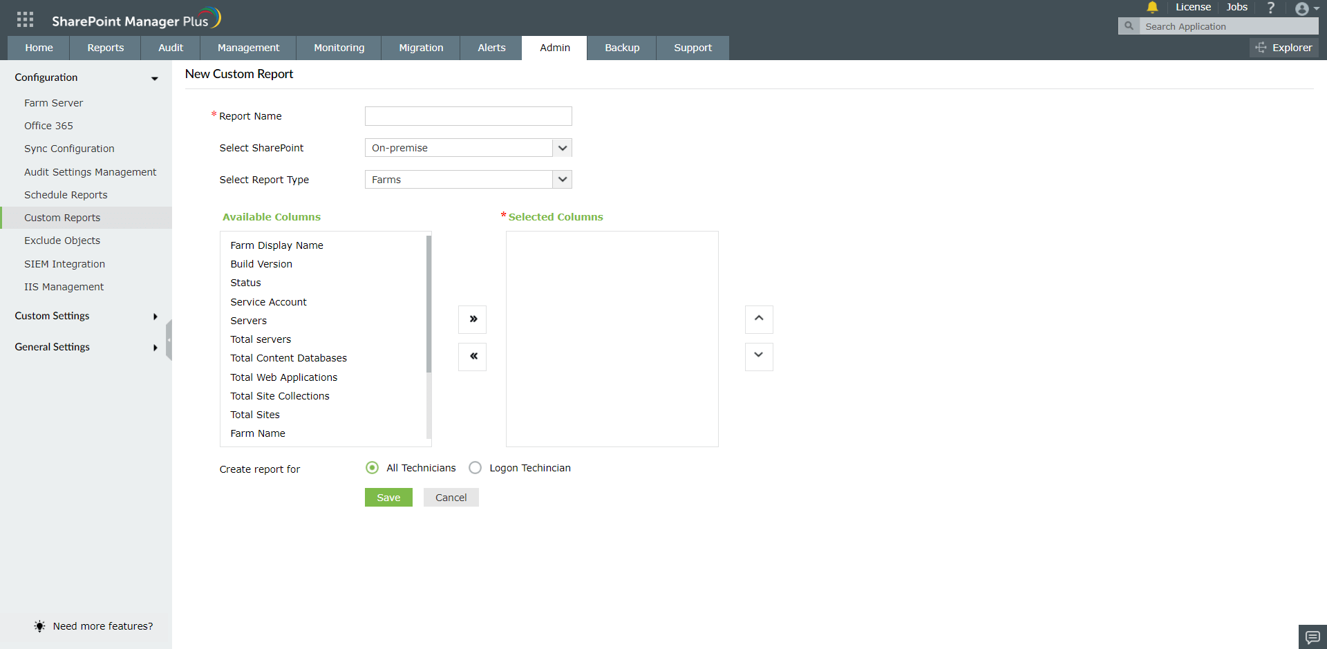 Creating custom reports SharePoint Manager Plus Help