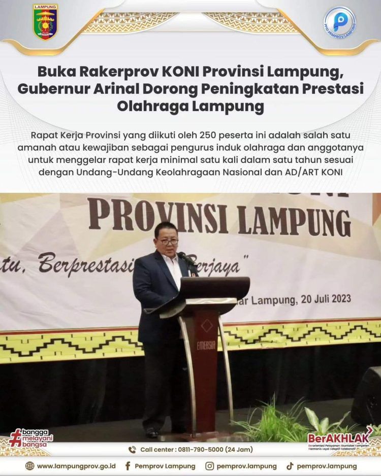 Gubernur Arinal Djunaidi Buka Rakerprov KONI Provinsi Lampung, Dorong Peningkatan Prestasi Olahraga Lampung