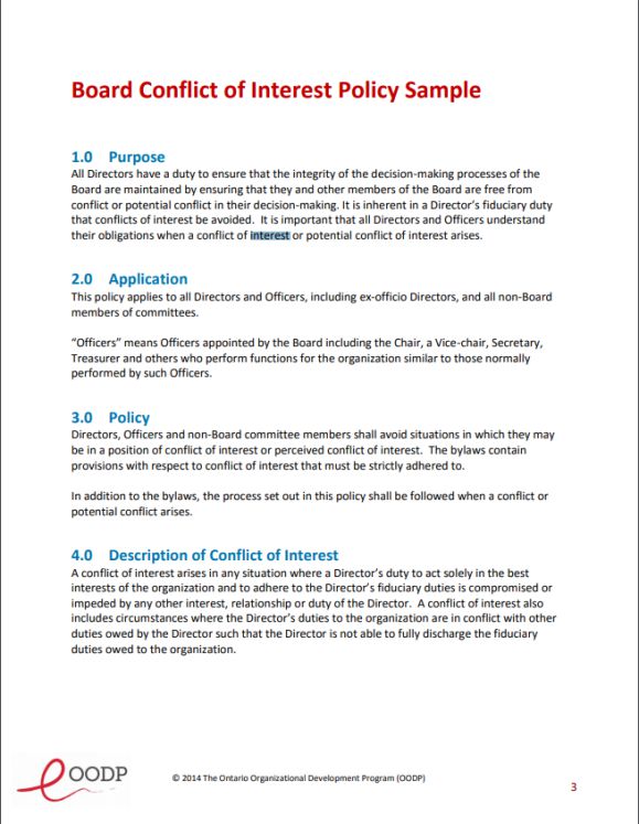 Conflict Of Interest Statement For Nonprofit Board Members Board Poster
