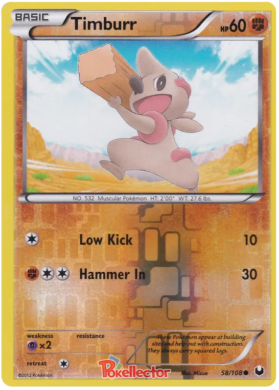 Timburr Dark Explorers 58 Pokemon Card