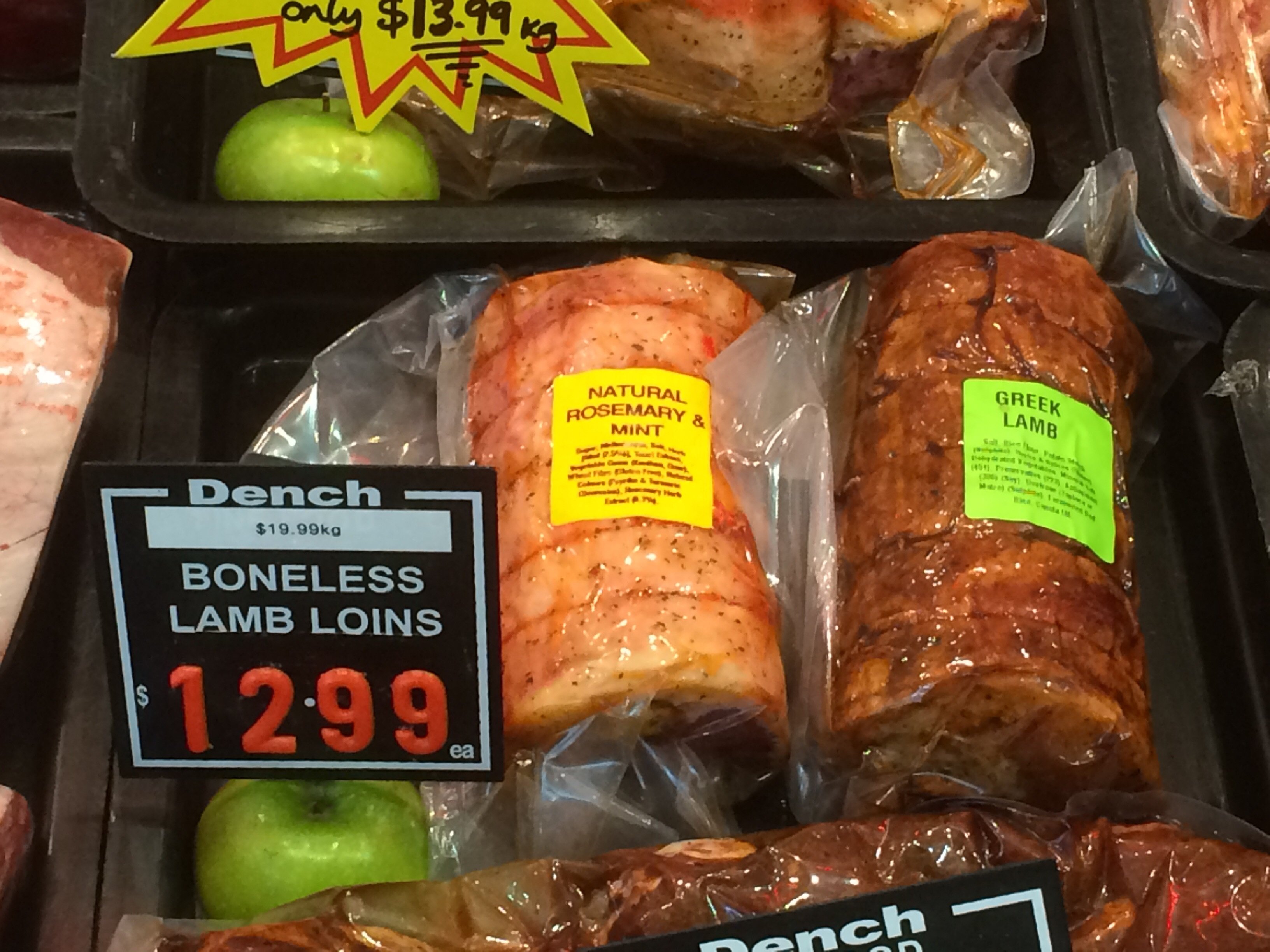 Boneless small lamb loin roastmint & Rosemary (each) Dench