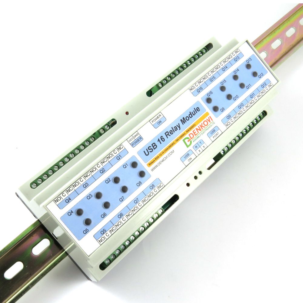 USB 16 Channel Relay Module for Automation, DIN Rail BOX Virtual COM