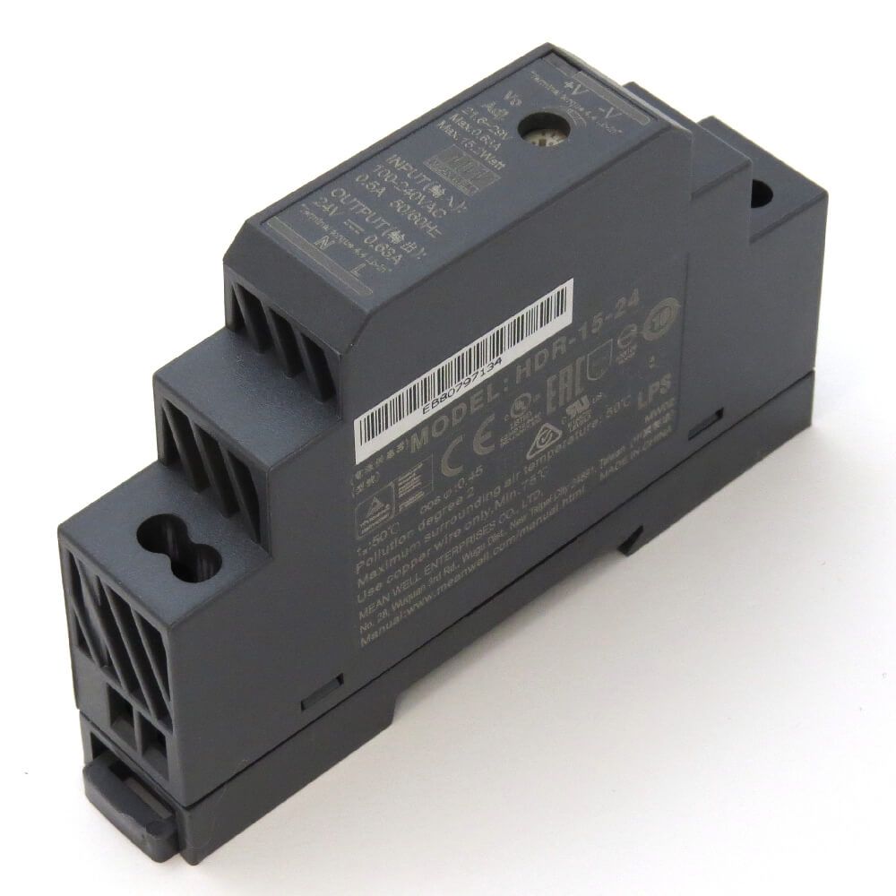 Mean Well HDR1524 Industrial DIN Rail Power Supply 24V/0.63A Out