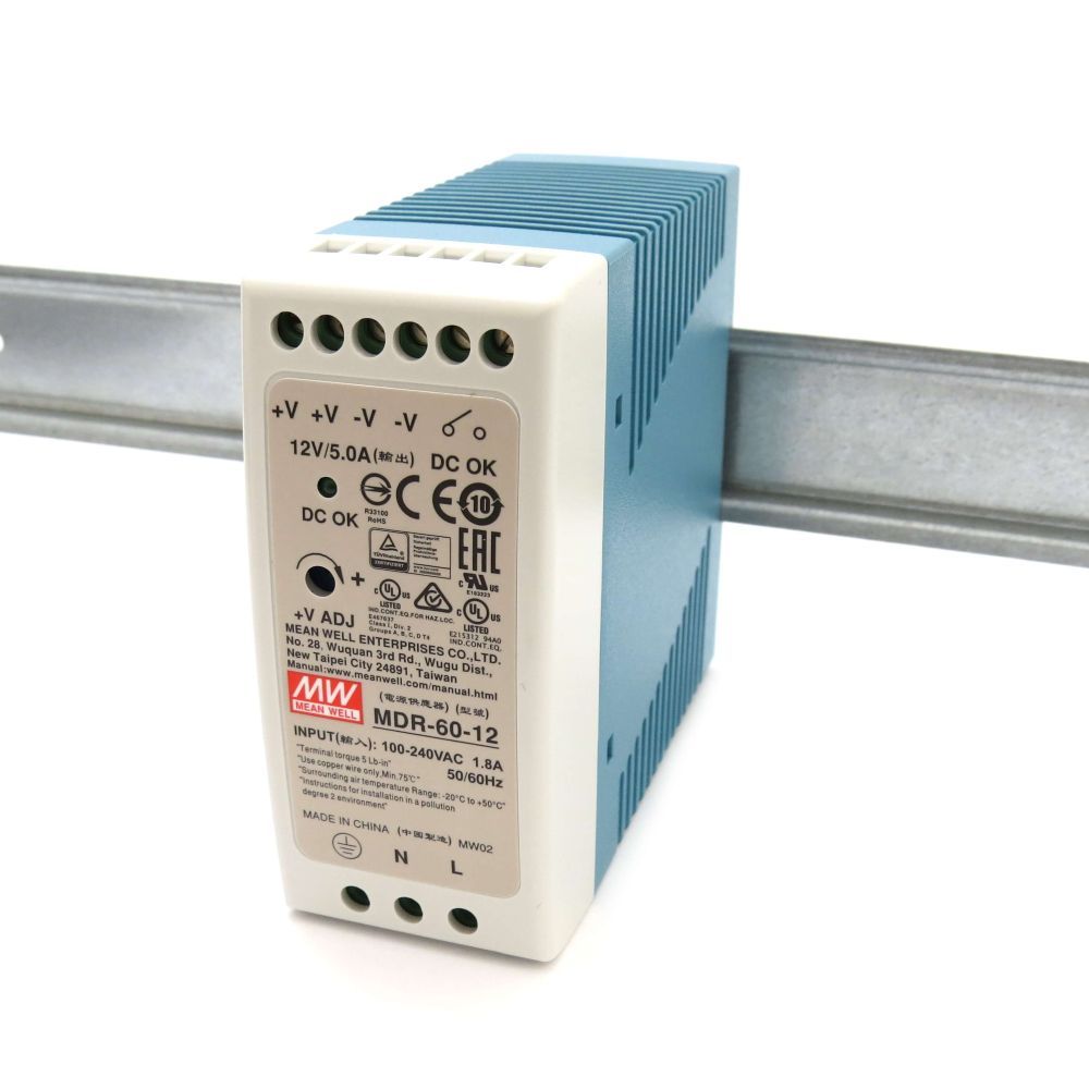 Mean Well MDR6012 Industrial DIN Rail Power Supply 12V/5A Out