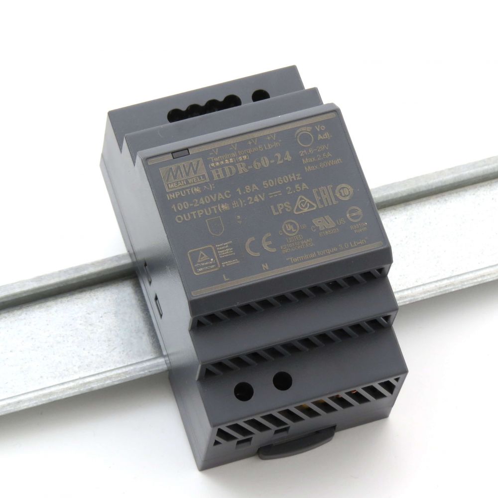 Mean Well HDR6024 Industrial DIN Rail Power Supply 24V/2.5A Out